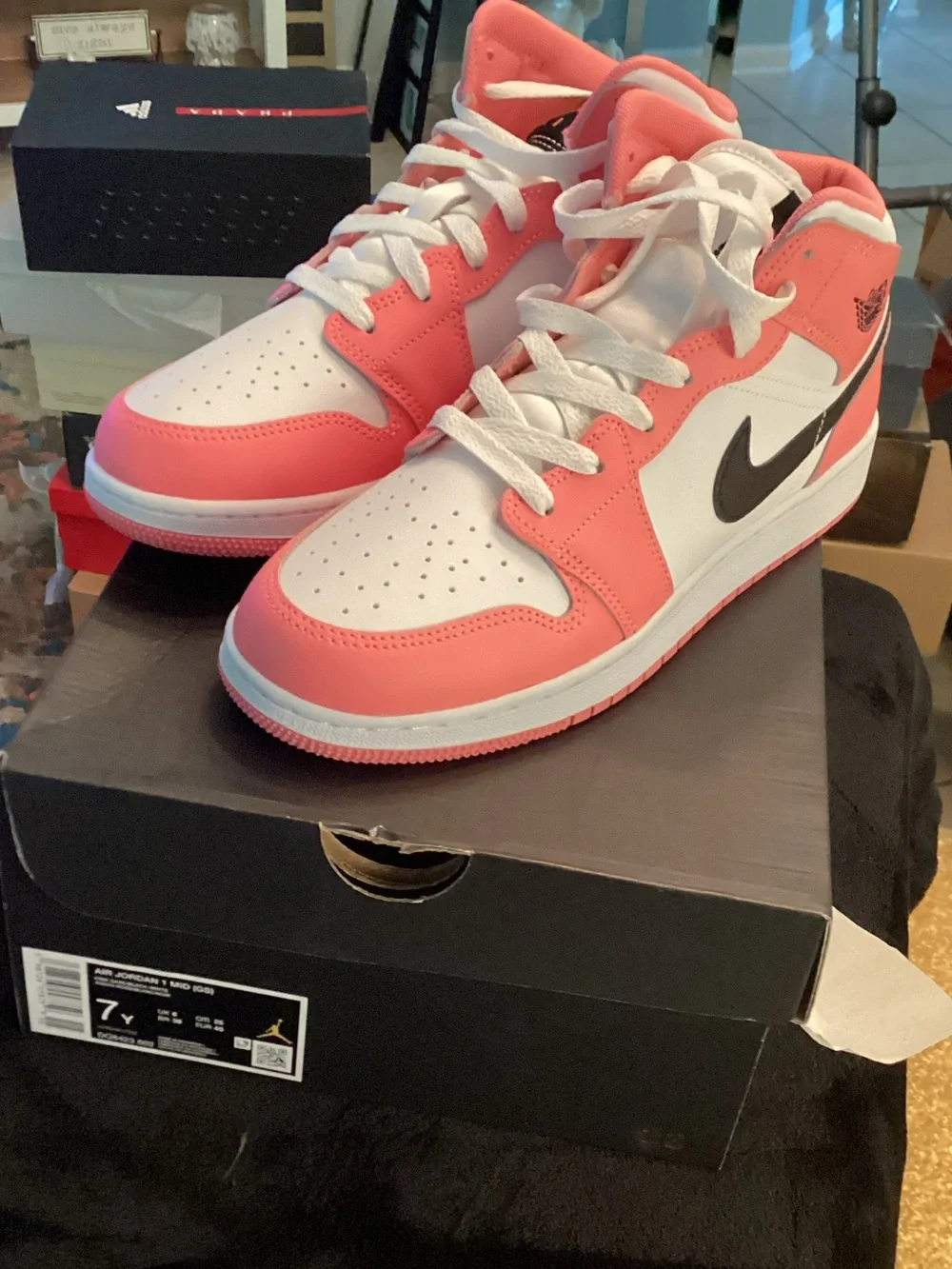 Nike Kids Mid-Top Sneakers in White and Coral Pink
